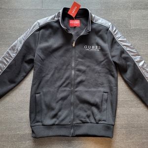 Guess Men Zip Mock Black Sliver Fleece Lined Jacket